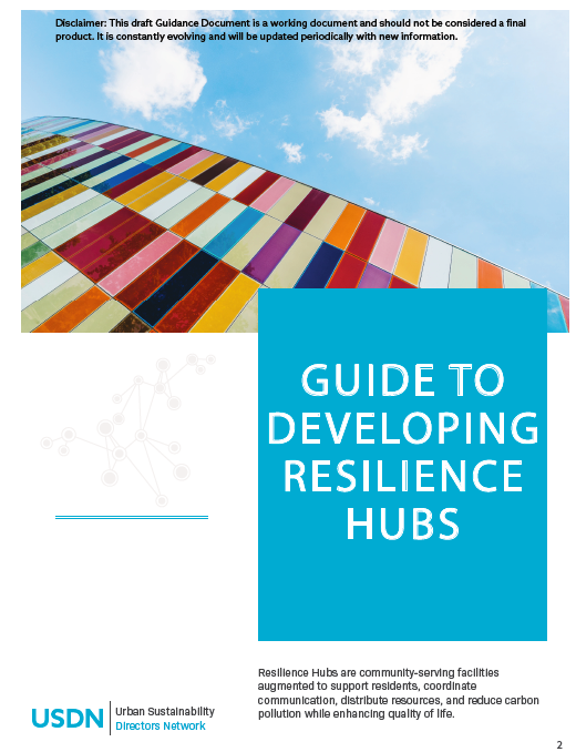 Image of the title page of the document Guide to Developing Resilience Hubs.
